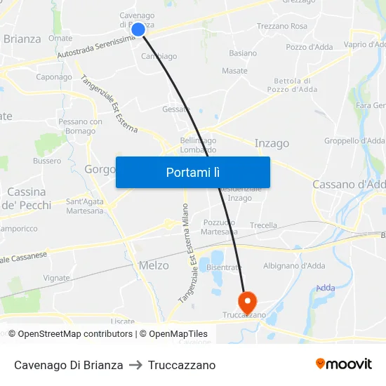 Cavenago Di Brianza to Truccazzano map