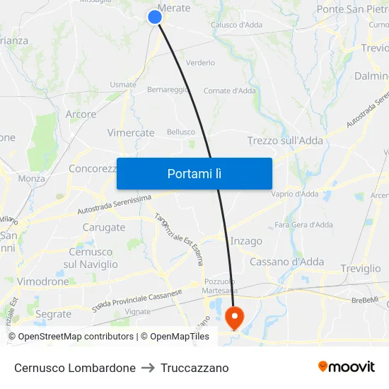 Cernusco Lombardone to Truccazzano map