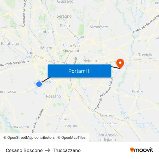 Cesano Boscone to Truccazzano map