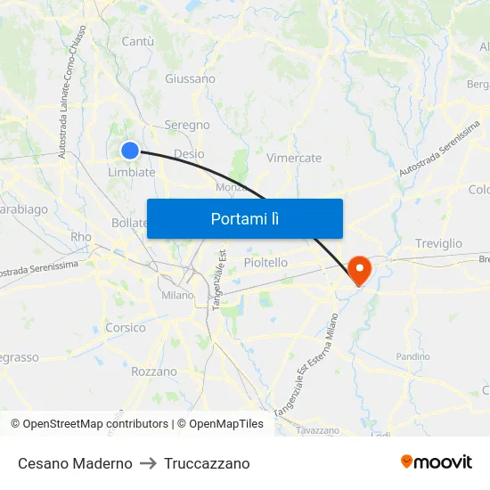 Cesano Maderno to Truccazzano map