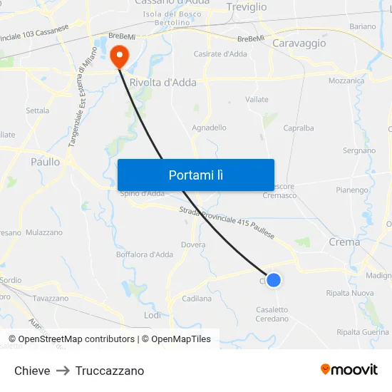Chieve to Truccazzano map
