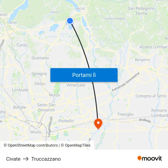 Civate to Truccazzano map