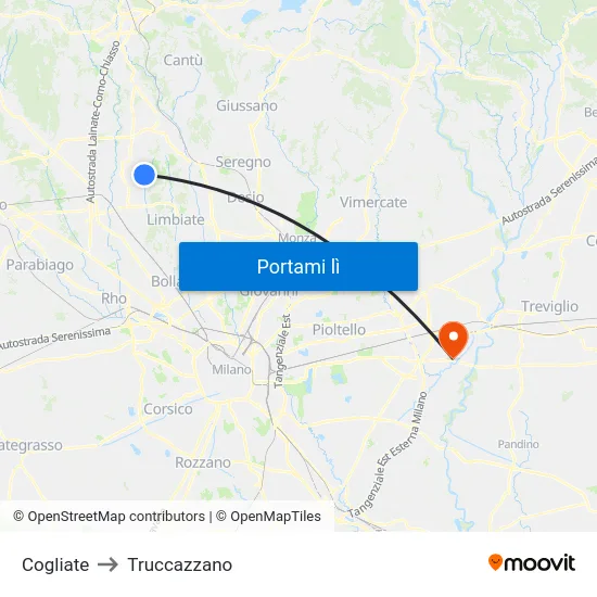 Cogliate to Truccazzano map