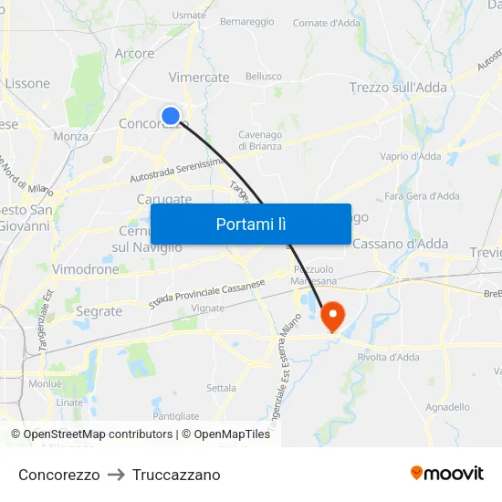 Concorezzo to Truccazzano map