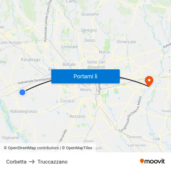 Corbetta to Truccazzano map