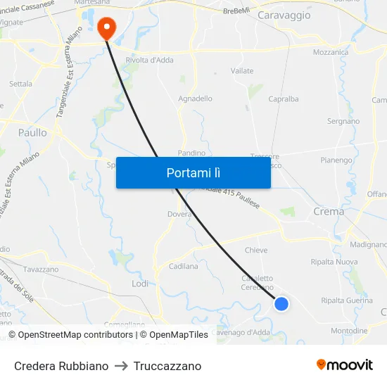 Credera Rubbiano to Truccazzano map