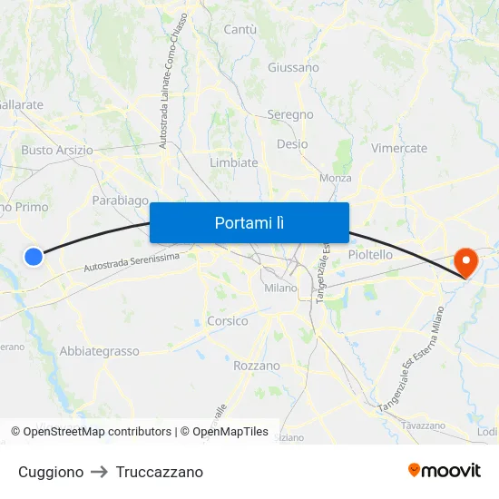 Cuggiono to Truccazzano map