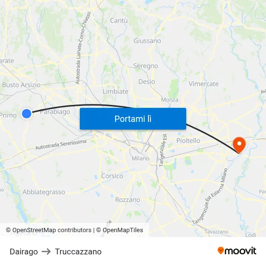 Dairago to Truccazzano map