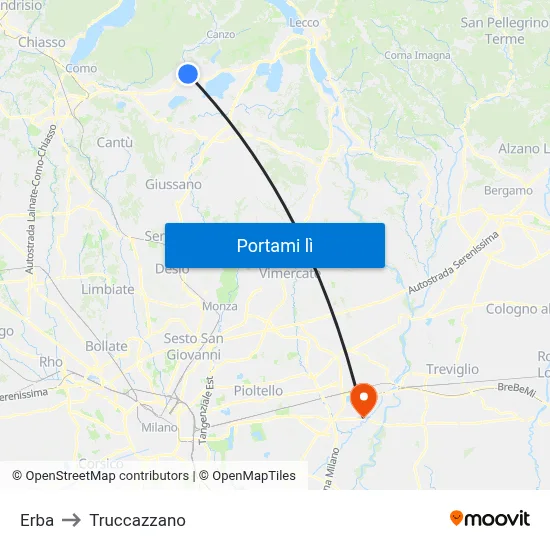 Erba to Truccazzano map