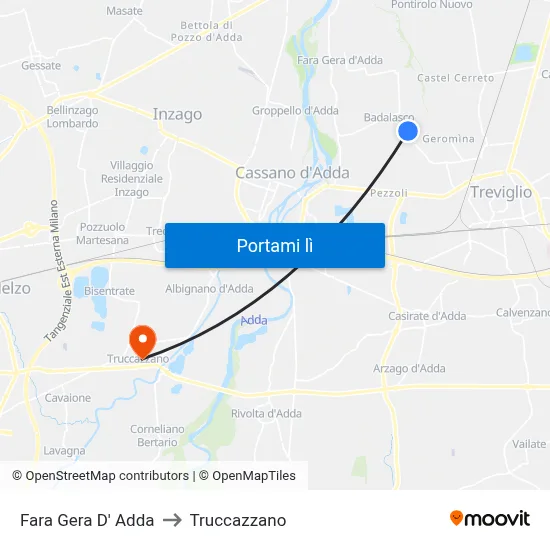 Fara Gera D' Adda to Truccazzano map