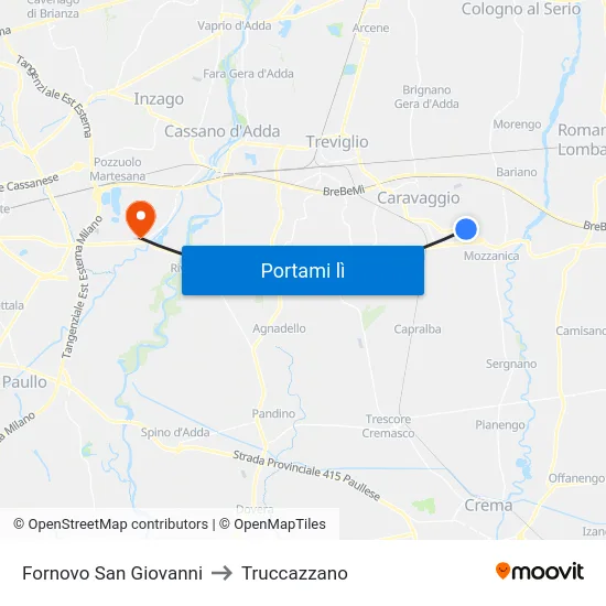 Fornovo San Giovanni to Truccazzano map