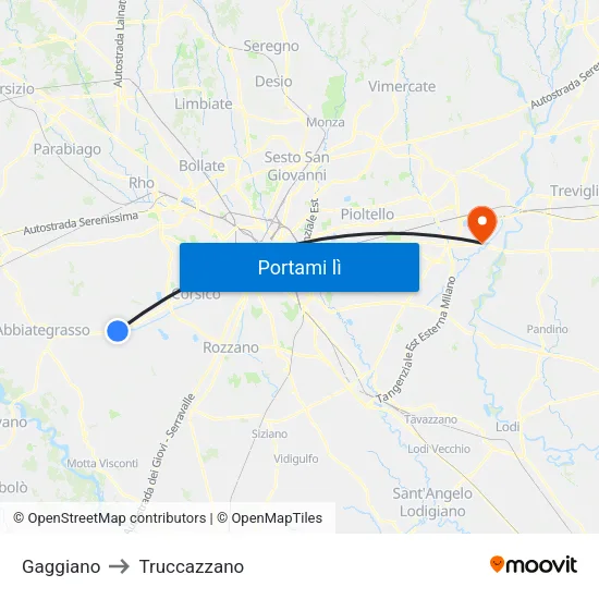 Gaggiano to Truccazzano map