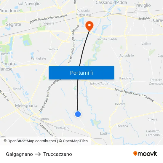 Galgagnano to Truccazzano map