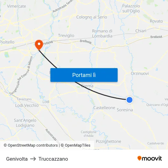 Genivolta to Truccazzano map