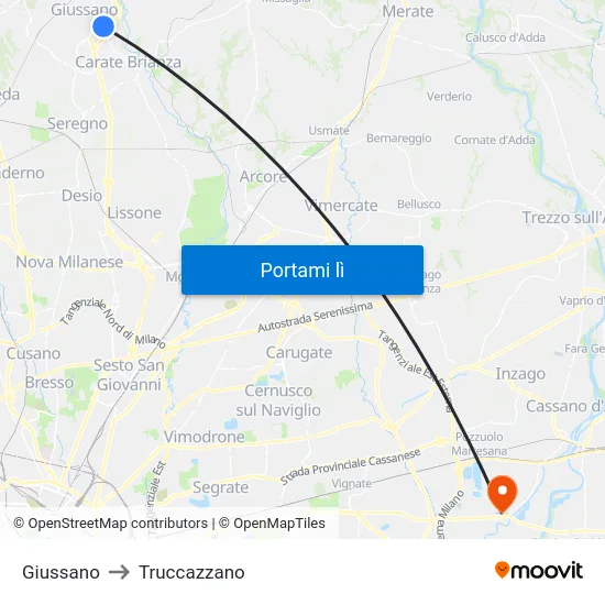 Giussano to Truccazzano map