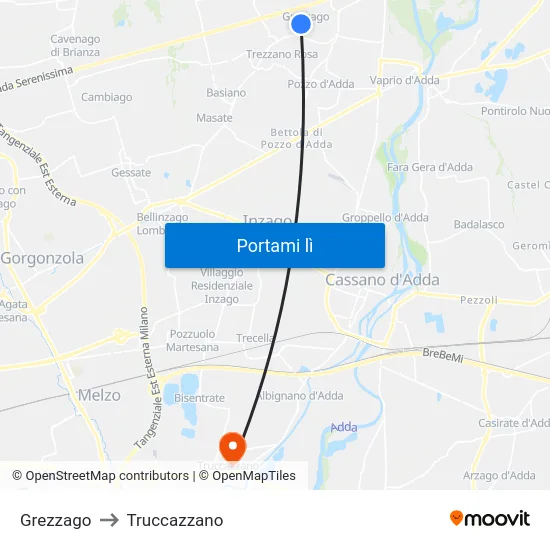 Grezzago to Truccazzano map