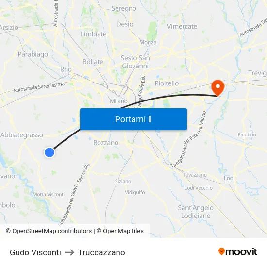 Gudo Visconti to Truccazzano map