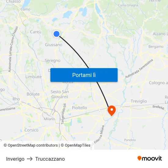 Inverigo to Truccazzano map