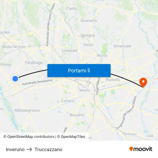 Inveruno to Truccazzano map