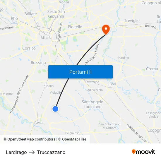Lardirago to Truccazzano map