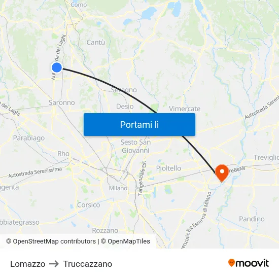 Lomazzo to Truccazzano map