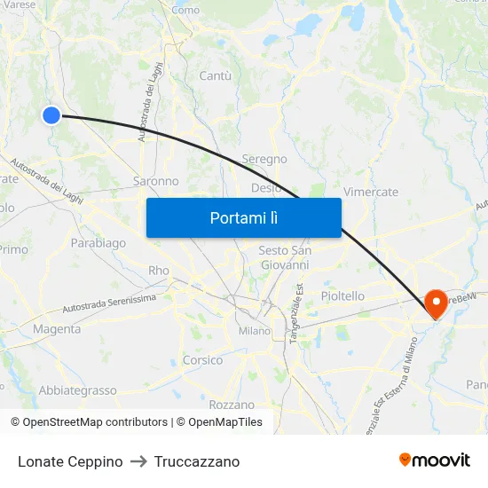 Lonate Ceppino to Truccazzano map