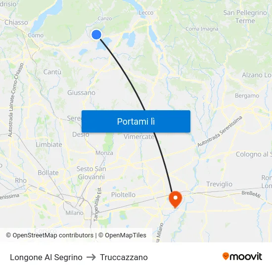 Longone Al Segrino to Truccazzano map