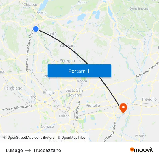Luisago to Truccazzano map