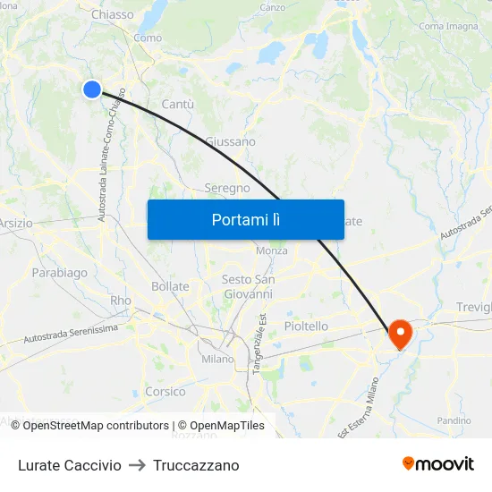 Lurate Caccivio to Truccazzano map