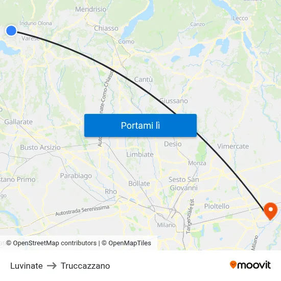 Luvinate to Truccazzano map