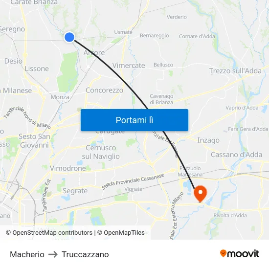 Macherio to Truccazzano map