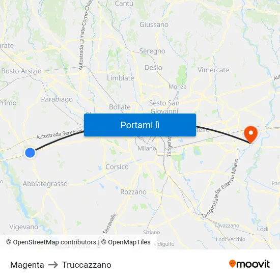 Magenta to Truccazzano map