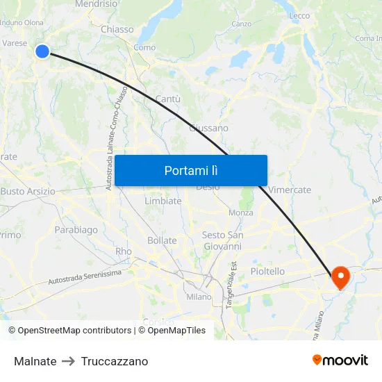 Malnate to Truccazzano map