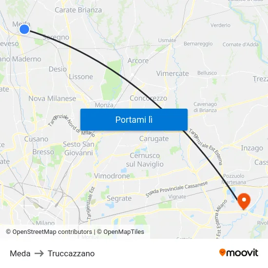 Meda to Truccazzano map