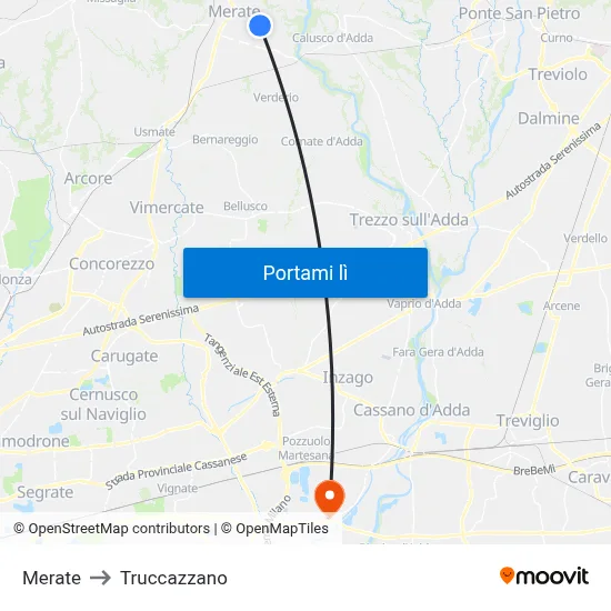 Merate to Truccazzano map