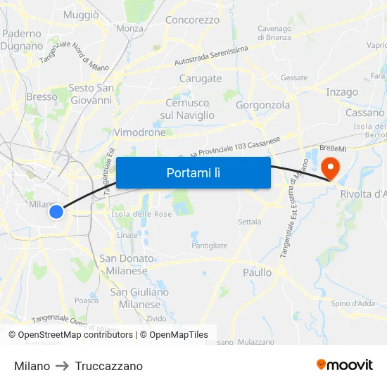 Milano to Truccazzano map