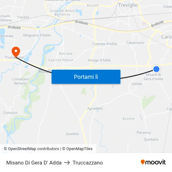 Misano Di Gera D' Adda to Truccazzano map