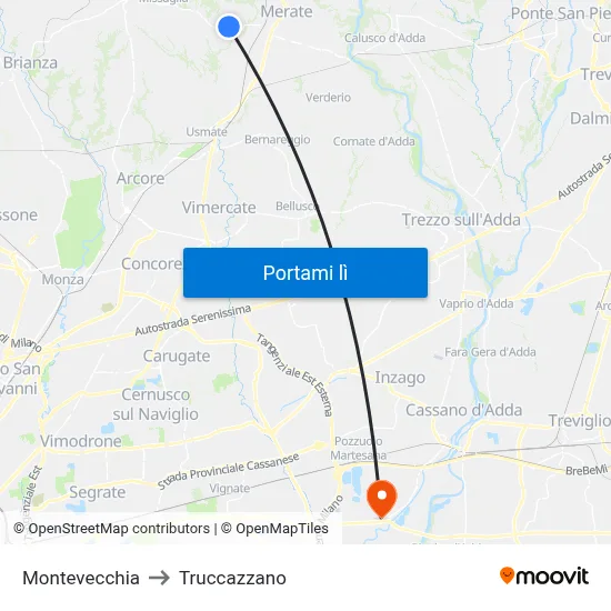 Montevecchia to Truccazzano map