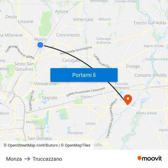 Monza to Truccazzano map