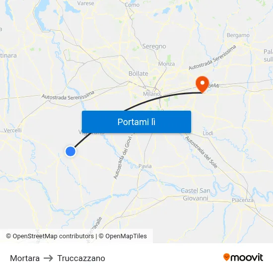 Mortara to Truccazzano map