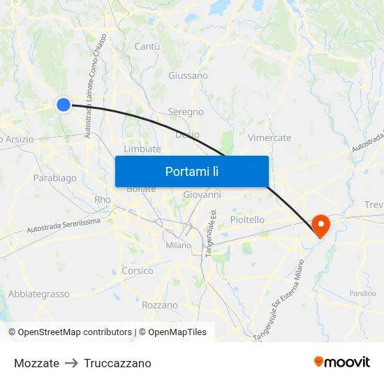 Mozzate to Truccazzano map