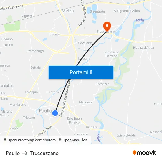 Paullo to Truccazzano map