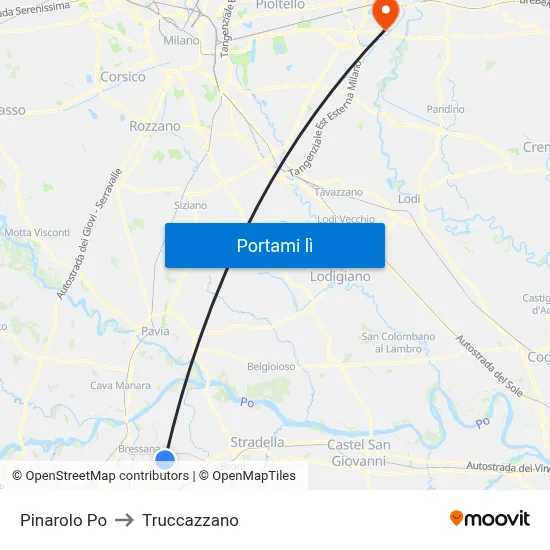 Pinarolo Po to Truccazzano map