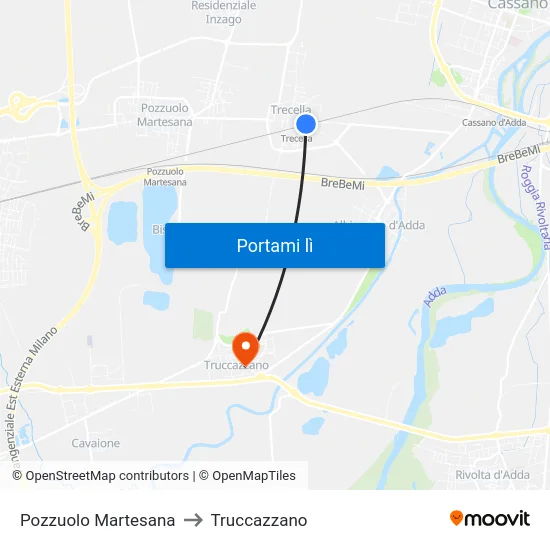 Pozzuolo Martesana to Truccazzano map
