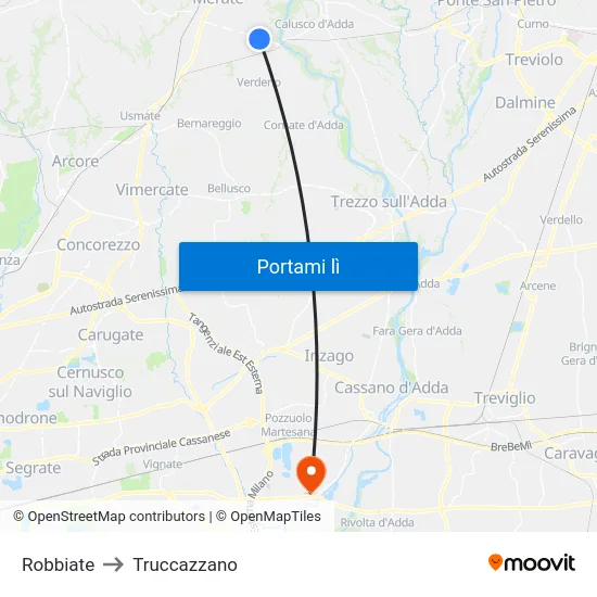 Robbiate to Truccazzano map