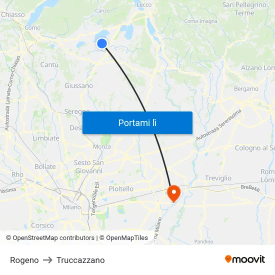 Rogeno to Truccazzano map