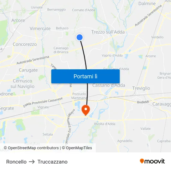 Roncello to Truccazzano map