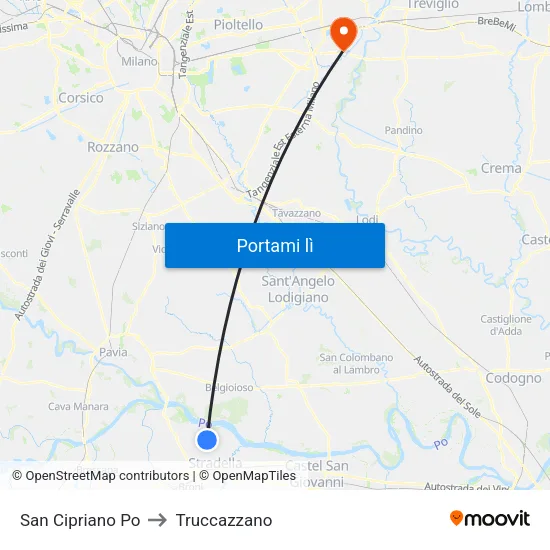 San Cipriano Po to Truccazzano map