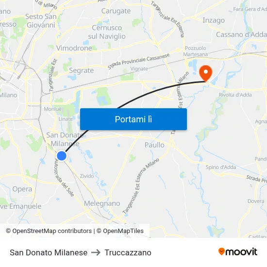 San Donato Milanese to Truccazzano map