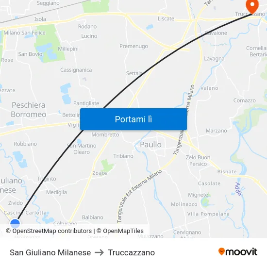 San Giuliano Milanese to Truccazzano map
